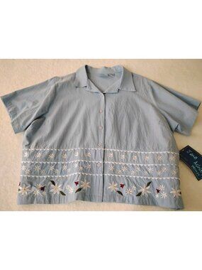 New Jane Ashley Womens Blouse Boho Cotton Embroidered Sequined Casual 2X Blue